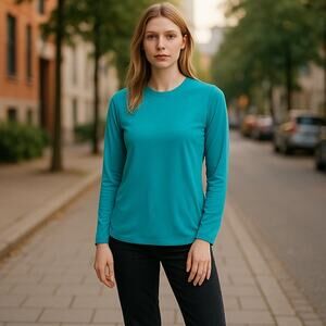 ZIYA Activewear Teal Green Mesh Long Sleeve Ventilated Fitness Top Ladies LARGE